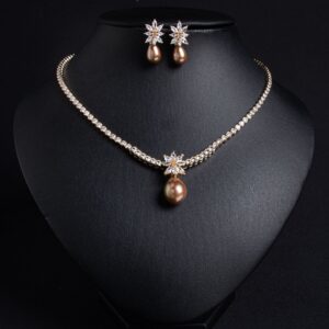 High-Glow Zirconia Pearl Jewelry Set (2-PCS: Necklace & Earrings) GS0179