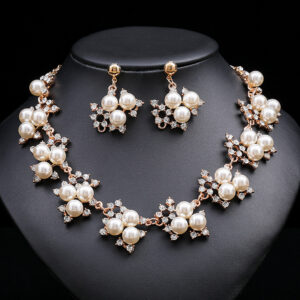 Elegant Faux Pearl & Rhinestone Jewelry Set (2-PCS: Necklace & Earrings) GSZ0071