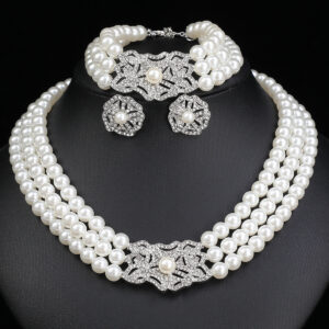 Elegant Faux Pearl & Rhinestone Jewelry Set (3-PCS: Necklace & Earrings&Bracelet) GSZ0081