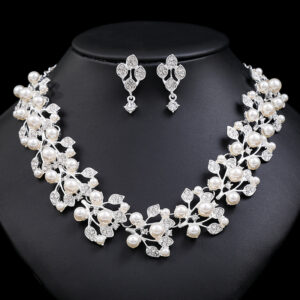 Elegant Faux Pearl & Rhinestone Jewelry Set (2-PCS: Necklace & Earrings) GSZ0082