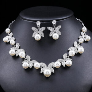 Elegant Faux Pearl & Rhinestone Jewelry Set (2-PCS: Necklace & Earrings) GSZ0070