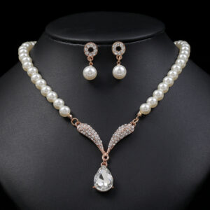 Elegant Faux Pearl & Rhinestone Jewelry Set (2-PCS: Necklace & Earrings) GSZ0034