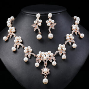 Elegant Faux Pearl & Rhinestone Jewelry Set (2-PCS: Necklace & Earrings) GSZ0030