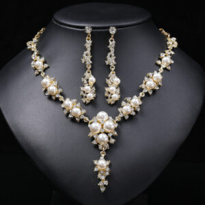 Elegant Faux Pearl & Rhinestone Jewelry Set (2-PCS: Necklace & Earrings) GSZ0069