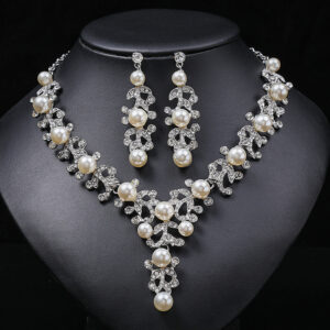Elegant Faux Pearl & Rhinestone Jewelry Set (2-PCS: Necklace & Earrings) GSZ0062