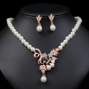 Elegant Faux Pearl & Rhinestone Jewelry Set (2-PCS: Necklace & Earrings) GSZ0042