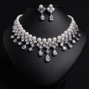 High-Glow Zirconia Pearl Jewelry Set (2-PCS: Necklace & Earrings) GS0190