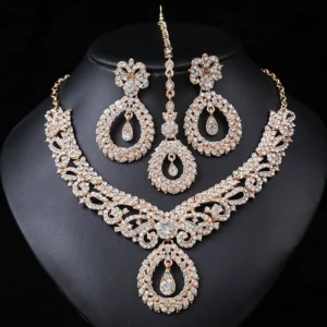 Trendy Rhinestone Jewelry Set (3-PCS: Necklace & Earrings&Forehead chain) GSZ0015