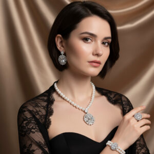 Elegant Emerald-Green Jewelry Set (4-PCS: Necklace, Earrings, Bracelet, Ring) GS0222