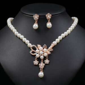 Elegant Faux Pearl & Rhinestone Jewelry Set (2-PCS: Necklace & Earrings) GSZ0008