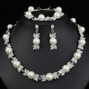 Elegant Faux Pearl & Rhinestone Jewelry Set (3-PCS: Necklace & Earrings&Bracelet) GSZ0007